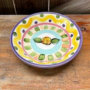 Vintage 90s Vicki Carroll Razzle Dazzle Hand Painted Coupe Soup Bowl 7 3/8”